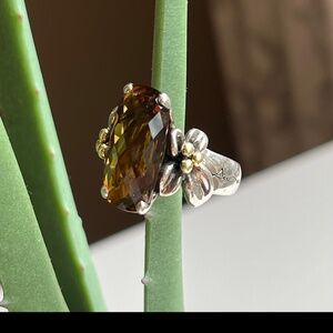 Ann King smoky topaz ring, 925 silver, 14kt, topaz size 9.45, vintage